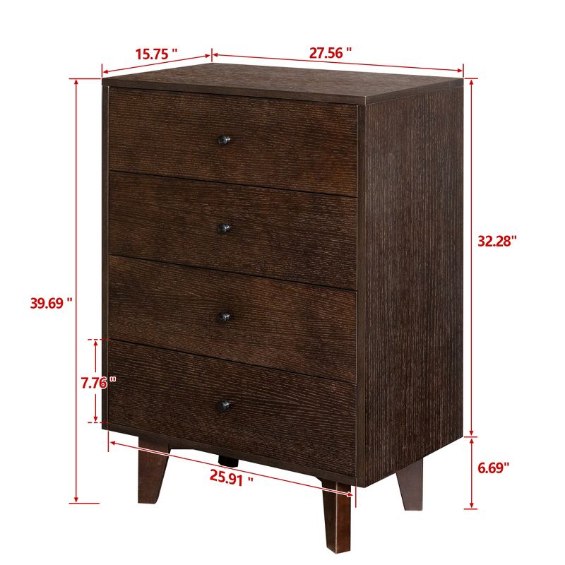 4/5/6/7-Drawer Dresser, Modern Wooden Dresser Chest with Retro Round Handle, Buffet Server Cabinet, Auburn 4A - ModernLuxe, 3 of 13