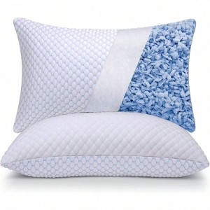 Cooling Adjustable Shredded Foam Pillows Queen Size Set of 2 - Temperature - Regulating with Dual Airflow Ventilation - 1 of 4