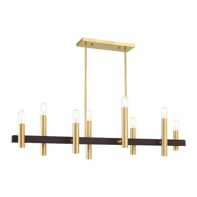 Helsinki Satin Brass & Bronze 8-Light Linear Chandelier with Crystal Accents