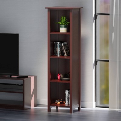 Transitional Walnut Brown 5-Tier Kids Storage Bookshelf