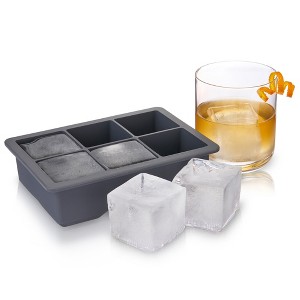 Viski Ice Cube Tray with No Spill Lid - Liquor Cocktail and Whisky Square Ice Cubes Tray - Silicone Ice Block Mold, Grey - 1 of 4