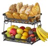 DOMETOUR 2 Tier Fruit Basket for Kitchen Counter, Metal Produce Organizer with Banana Hooks & Wooden Handles for Fruits & Veggies - 4 of 4