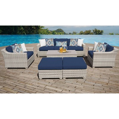 Fairmont 8pc Patio Sectional Seating Set with Club Chairs & Cushions - Navy - TK Classics