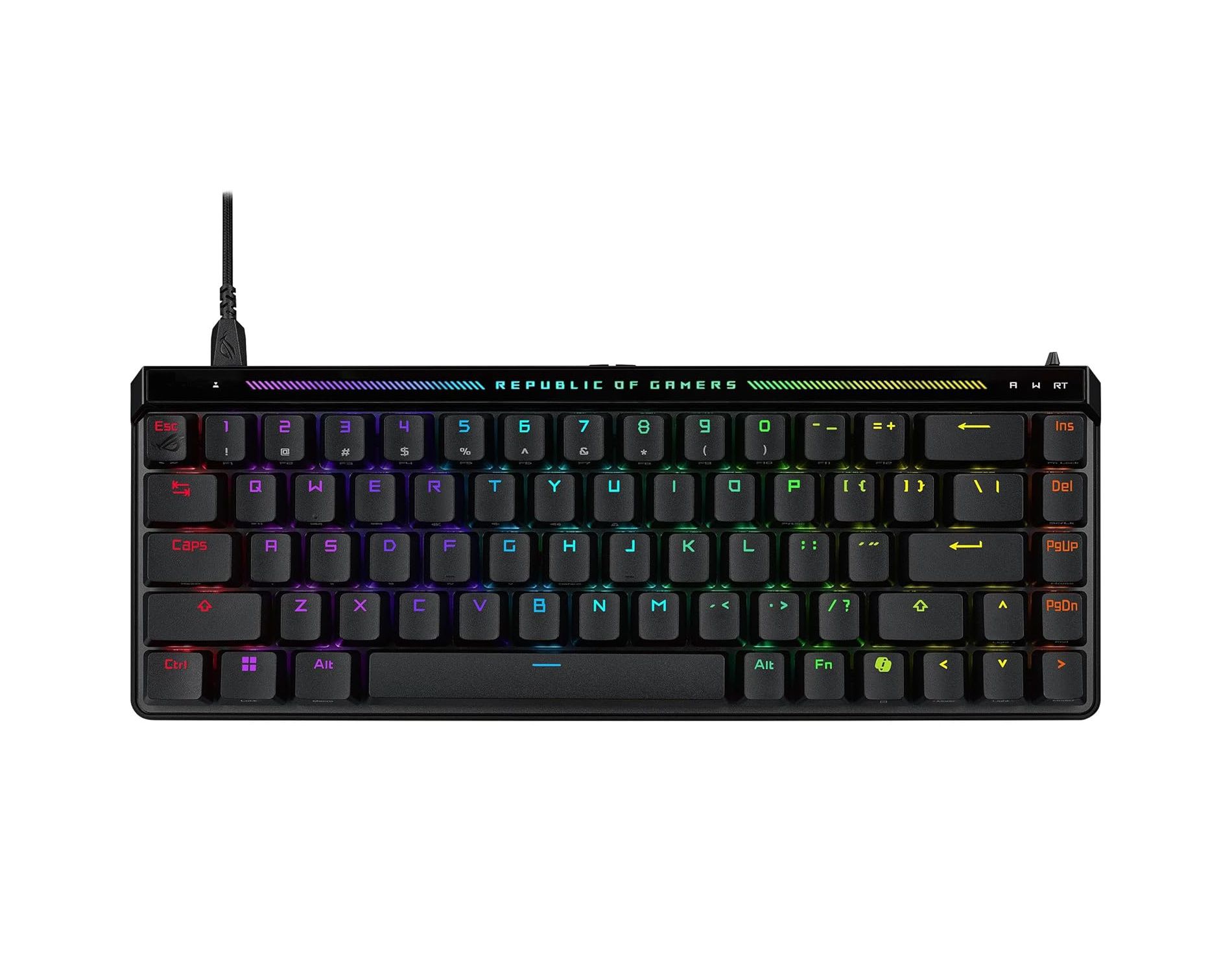 ROG Falchion Ace HFX 65% gaming keyboard with ROG HFX magnetic switches, rapid trigger toggle, 8000 Hz polling rate, three-layer dampening foam