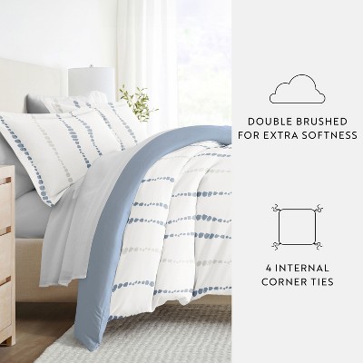 Blue and White Reversible Microfiber King Duvet Cover Set