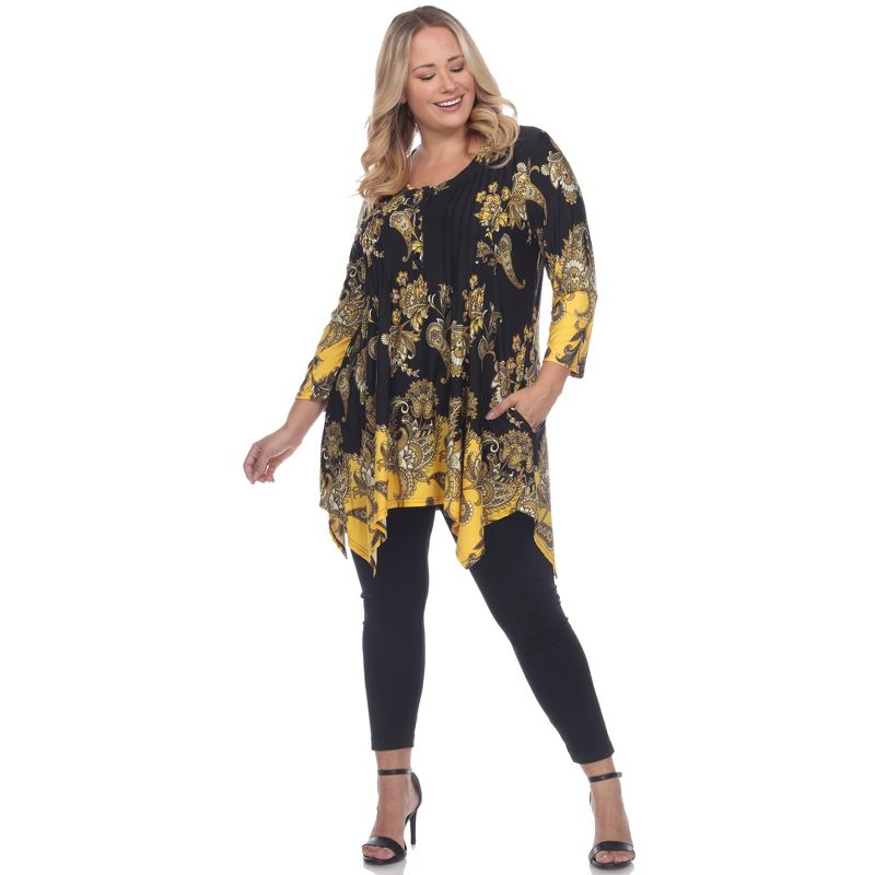 Women's Plus Size Paisley Scoop Neck Tunic Top with Pockets - White Mark, 2 of 6