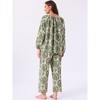 Womens Pajamas Set Long Sleeve Floral Pullover Tie Front Wide Leg 2 Piece Loungewear X-Large Green Floral - 4 of 4