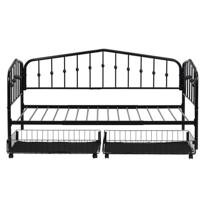 HomeRoots Black Metal Twin Bed Frame With Drawers