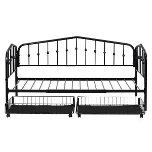HomeRoots Black Metal Twin Bed Frame With Drawers - 1 of 4