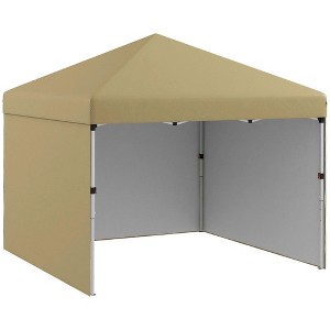 Resenkos Backyard Garden Canopy, Camping Canopy Screen Tent,10' x 10' Pop Up Canopy with Sidewalls, Weight Bags and Carry Bag, Beige - 1 of 4