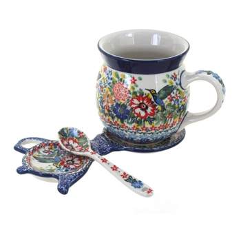 Blue Rose Polish Pottery 7370 Ceramika Artystyczna Mug & Saucer Gift Set