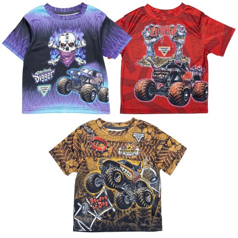 Monster Jam Zombie Son-uva Digger Mutt Toddler Boys 3 Pack Graphic T-Shirts  Blue / Grey / Brown 3T