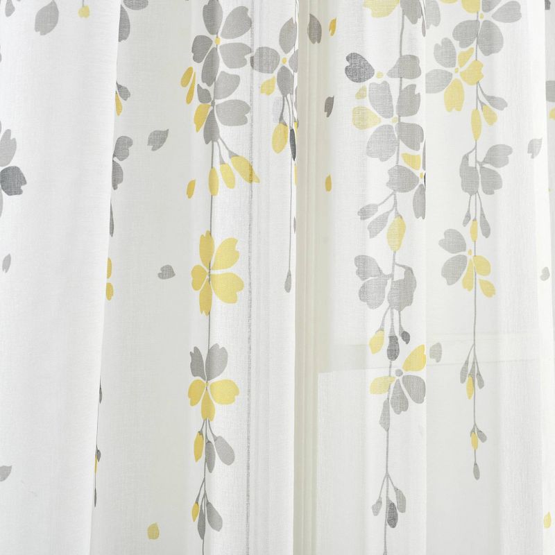 2pk 38&#34;x84&#34; Sheer Weeping Flower Curtain Panels Yellow/Gray - Lush D&#233;cor, 4 of 7