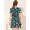 Allegra K Women's Regular Fit Floral Asymmetrical Layered Pleated Neck Short Flare Sleeve Dress - 4 of 4