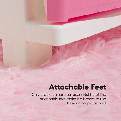Slim White and Pink Plastic 4-Drawer Storage Cart