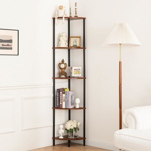 Aoibox Corner Shelf Stand 5-Tier 65 Inch Tall Narrow Bookshelf Rustic Display Storage Unit for Bedroom Living Room Office - 1 of 4