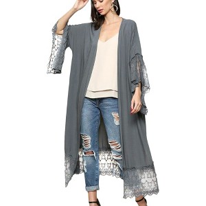 Anna-Kaci Women's Long Lace Duster Midi Sleeve Drop Shoulder Cardigan - 1 of 3