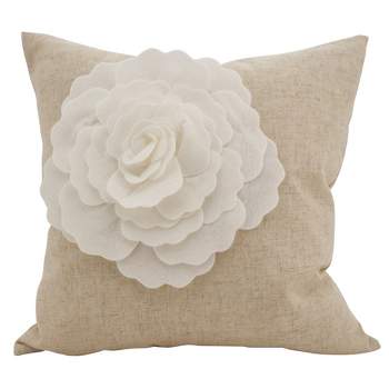 Saro Lifestyle Rose Flower Statement Poly Filled Throw Pillow, Ivory, 18" x 18"