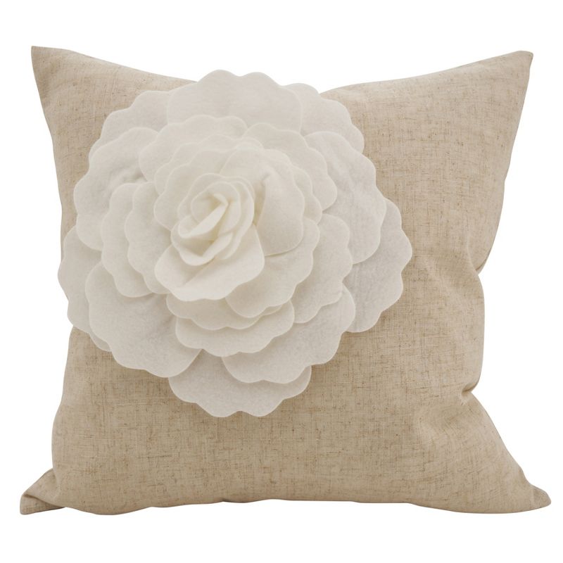 Saro Lifestyle Rose Flower Statement Poly Filled Throw Pillow, Ivory, 18" x 18", 1 of 3