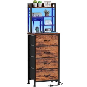 Furnulem Tall Night Stand, 4 Fabric Drawers and 4 Tier Storage Shelf - 1 of 4