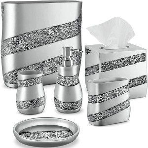 Creative Scents Silver Mosaic 6 Piece Bathroom Accessories Set - 1 of 4