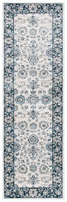 Isabella Cream and Navy Stain-Resistant Runner Rug
