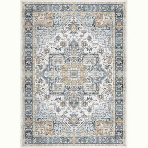Large Soft Washable Area Rug for Bedroom Living Room, Non Slip Medallion Oriental Floor Carpet, Low Pile Indoor Vintage Distressed Rug - 1 of 4