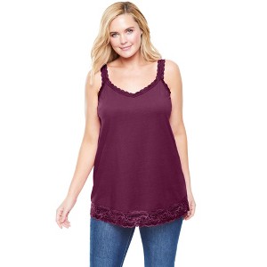Woman Within Plus Size Lace-Trim V-Neck Tank - 1 of 4