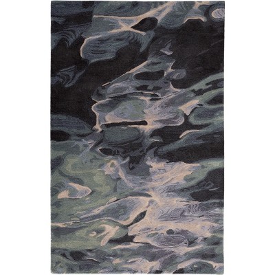 Amira Transitional Abstract Green/Blue/Black Area Rug