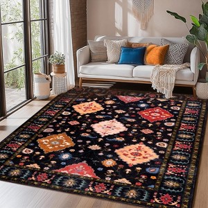 LOVEVOOK 5x7 ft Vintage Area Rugs for Living Room, Non-Slip Bedroom Floral Rug, Modern Oushak Carpet Machine Washable Rugs for Office Dining Room - 1 of 4