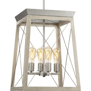 Progress Lighting Briarwood 4-Light Foyer Pendant, Galvanized Steel, Vintage-Style Bulbs, Wood Enclosure - 1 of 1