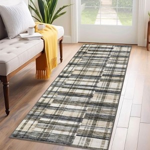 Farmhouse Plaid Area Rugs for Living Room Bedroom, Low Pile Non-Slip Modern Soft Faux Wool Carpet - 1 of 4