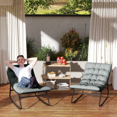 Dark Gray Steel Frame Rocking Chairs with Cushions, Set of Two