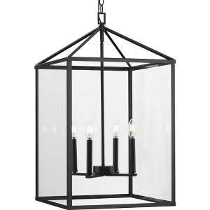 Progress Lighting Hillcrest 4-Light Foyer Light, Steel, Matte Black, Clear Beveled Glass Panels - 1 of 3