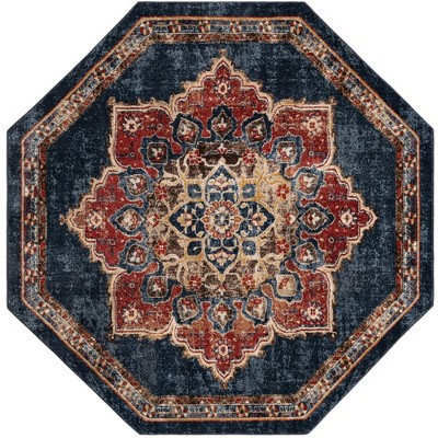 Utopia Collection Navy Blue Abstract 7' Octagon Synthetic Rug