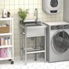 Stainless Steel Utility Sink, Freestanding Single Bowl with Cold and Hot Water Pipe and Faucet for Restaurant, Laundry Room, Bathroom, Garage, Garden - 4 of 4