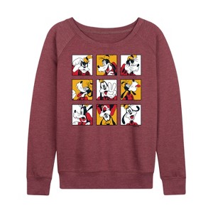 Women's - Disney - Goofy Grid Lightweight French Terry Wide Neck Long Sleeve Shirt - 1 of 4