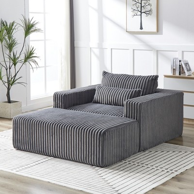 75'' Corduroy Sponge Lounge Sleeper Sofa with Removable Footrest, No Assembly Required and Backrest Pillow