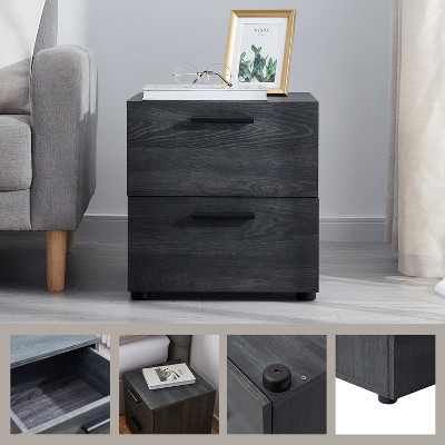 Black Alloy Steel 2-Drawer Nightstand Set