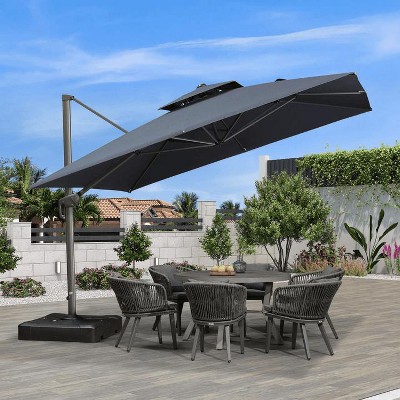 PURPLE LEAF Outdoor Cantilever Umbrella with Base Large Patio Umbrella Windproof Heavy Duty Hanging Offset Umbrella for Garden Outdoor Pool