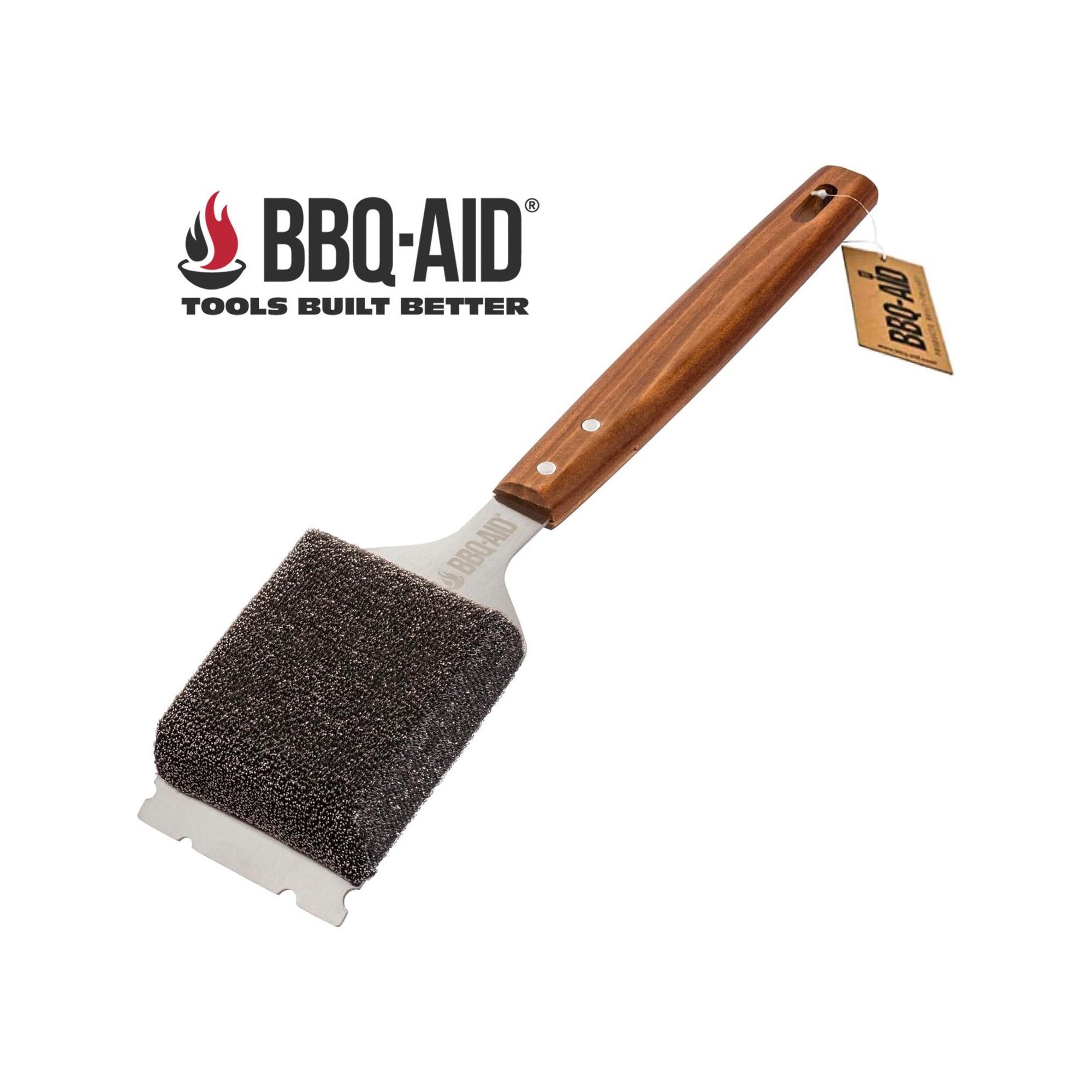 BBQ-AID Bristle Free Grill Brush and Scraper for Barbecue - Large Wooden Handle and Replaceable Head