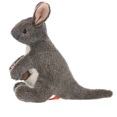 Gray and White Plush Kangaroo with Joey, 8 Inches