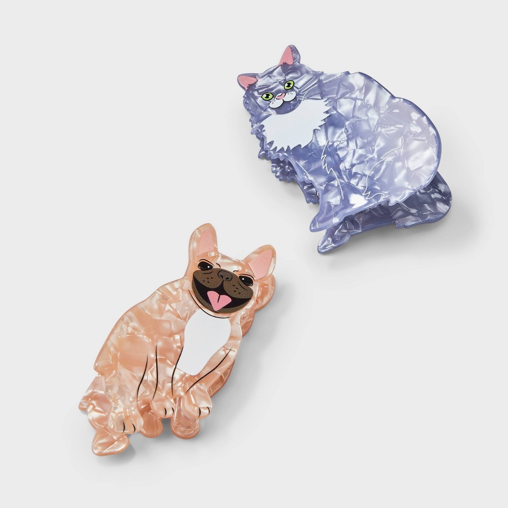 Girls' Cat and Dog Claw Clip Set - art class™: Solid Pattern, Hair Styling, All Hair Types, Acrylic and Plastic