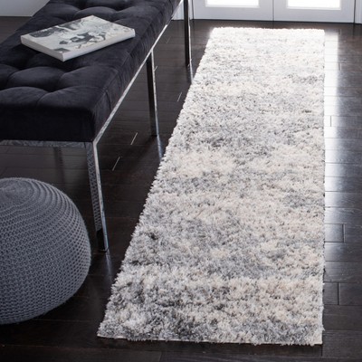 Ivory Synthetic Hand-knotted Shag Runner Rug 2' x 10'