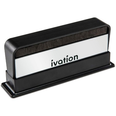 Ivation 2-in-1 Vinyl Record Cleaning Brush with Carbon Fiber and Velvet Brushes Includes Swivel Cover & Stand for Secure Storage