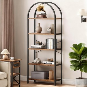 Bookshelf, Arched Bookshelf Bookcase, Industrial Open Book Shelves for Living Room, Modern Freestanding Display - 1 of 4