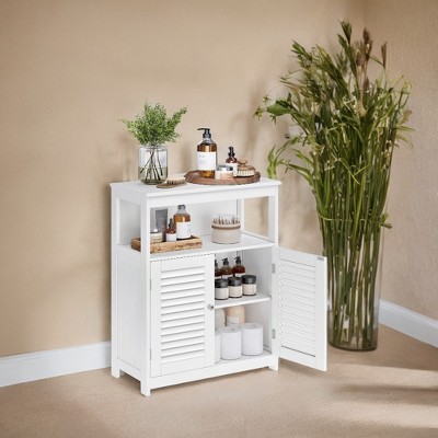 Stylish White Bathroom Floor Cabinet - Easy Assembly, Sturdy MDF Construction