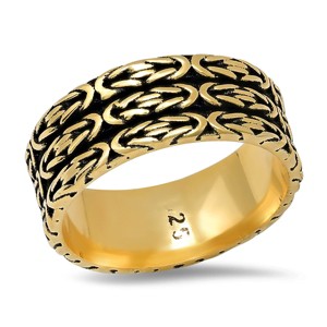 Steeltime men's 14k gold plated and black ip sterling silver byzantine band ring - 1 of 3