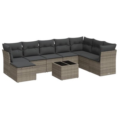 vidaXL 9 Piece Patio Sofa Set with Cushions - Gray With Table