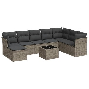 vidaXL 9 Piece Patio Sofa Set with Cushions - Gray With Table - 1 of 4